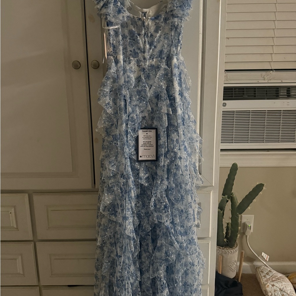 Macy's Sheer Fabric with Blue Floral Design - Picture 3 of 4